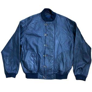 Polo Lauren Ralph Blue Bomber Large Leather Jacket